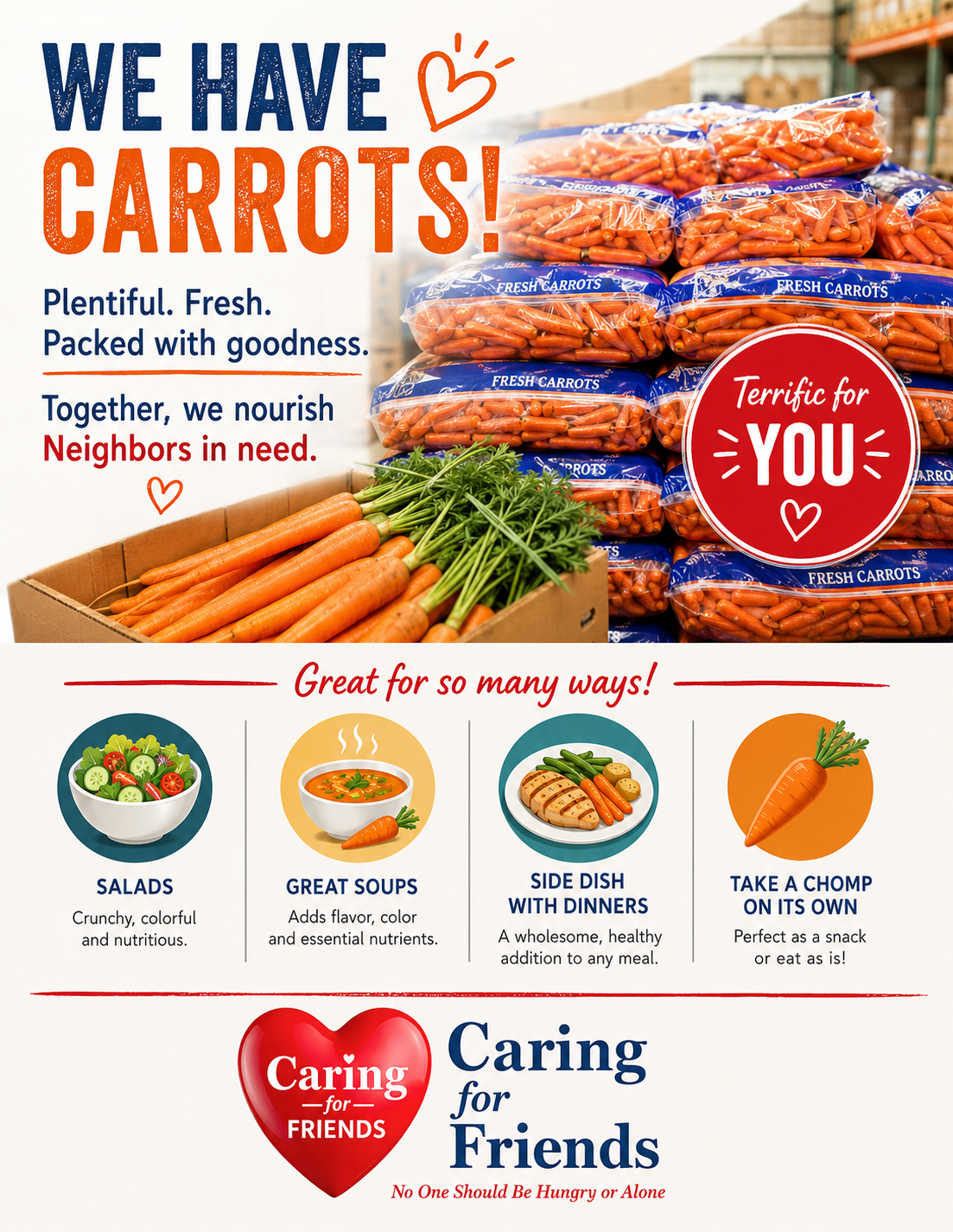 Carrots ingredient flyer from Caring for Friends