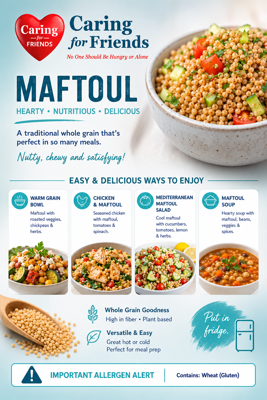 Couscous ingredient flyer from Caring for Friends