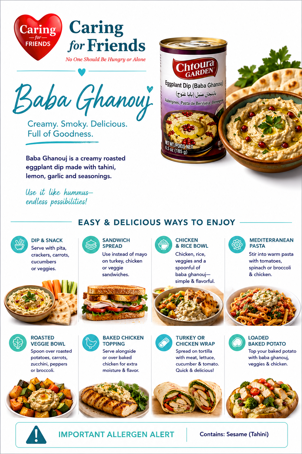 Artichoke Hearts (Baba Ghanouj) ingredient flyer from Caring for Friends